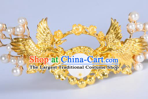 Traditional Chinese Ancient Hanfu Golden Crane Hair Crown Court Queen Hairpins Handmade Hair Accessories for Women