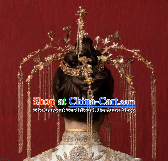 Traditional Chinese Wedding Tassel Phoenix Coronet Hair Accessories Ancient Bride Hairpins Complete Set for Women