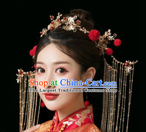Traditional Chinese Wedding Phoenix Coronet Hair Accessories Ancient Bride Tassel Hairpins Complete Set for Women