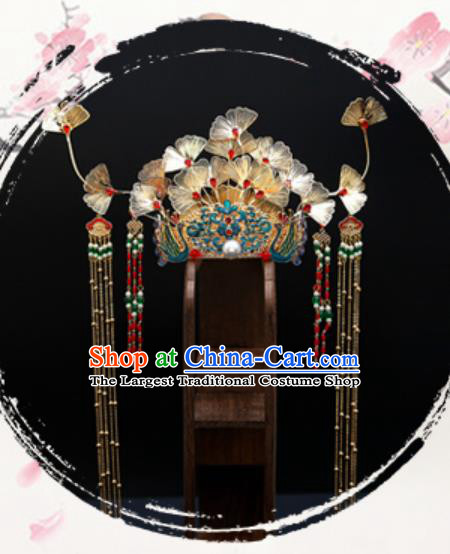 Traditional Chinese Ginkgo Wedding Hair Crown Hair Accessories Ancient Bride Tassel Hairpins Complete Set