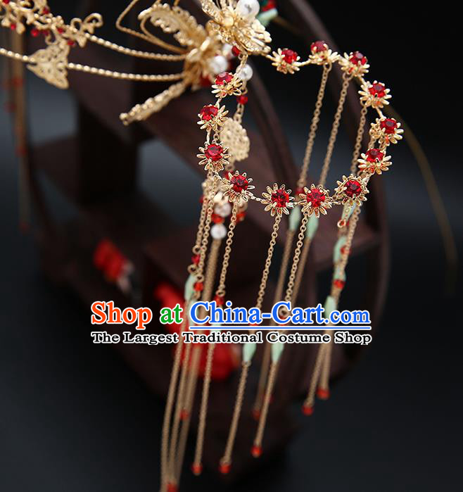 Traditional Chinese Wedding Luxury Red Phoenix Coronet Hair Accessories Ancient Bride Hairpins Complete Set