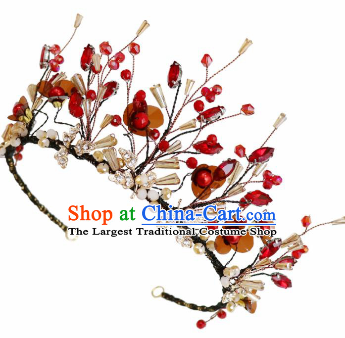 Handmade Baroque Princess Red Flowers Royal Crown Children Hair Clasp Hair Accessories for Kids