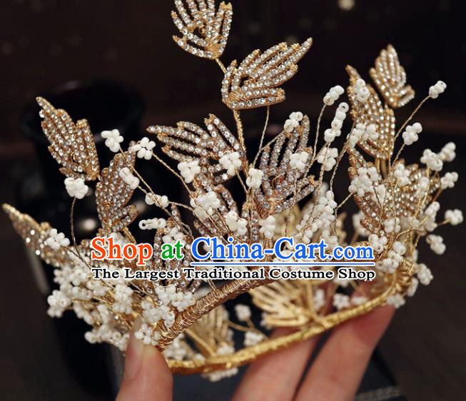 Handmade Baroque Princess Golden Crystal Royal Crown Children Hair Clasp Hair Accessories for Kids