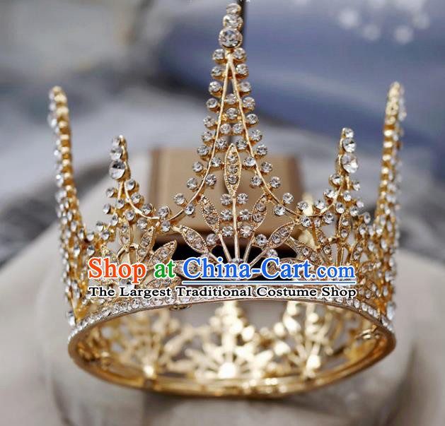 Handmade Baroque Princess Golden Round Royal Crown Children Hair Clasp Hair Accessories for Kids