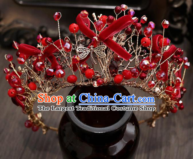 Handmade Baroque Princess Red Silk Bowknot Royal Crown Children Hair Clasp Hair Accessories for Kids