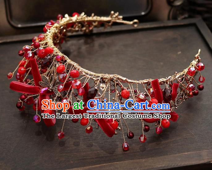 Handmade Baroque Princess Red Silk Bowknot Royal Crown Children Hair Clasp Hair Accessories for Kids