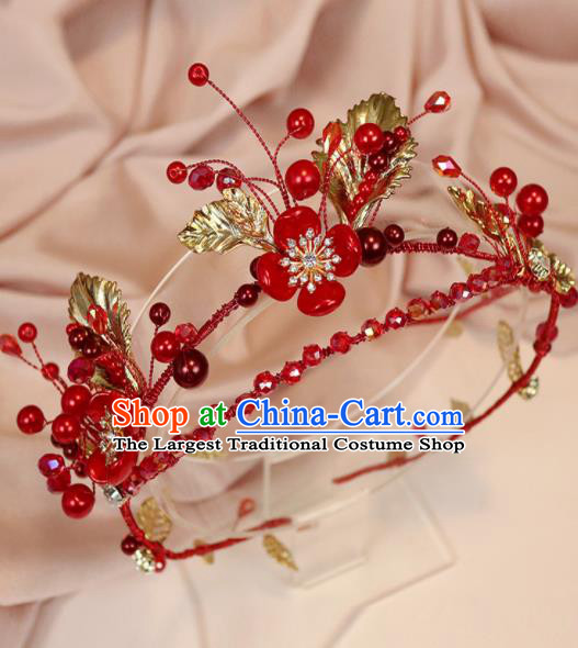 Handmade Baroque Princess Red Beads Royal Crown Children Hair Clasp Hair Accessories for Kids