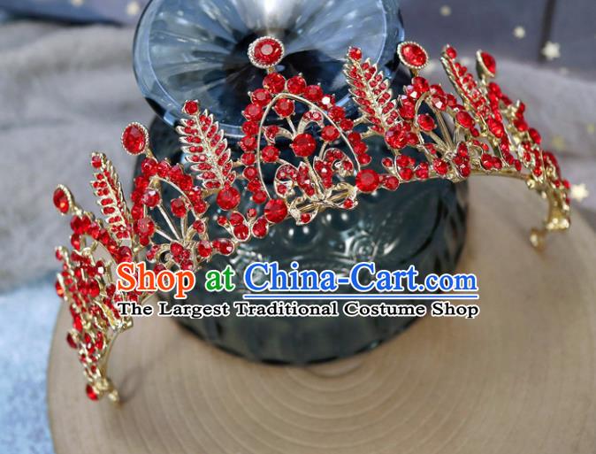 Handmade Baroque Princess Red Crystal Royal Crown Children Hair Accessories for Kids