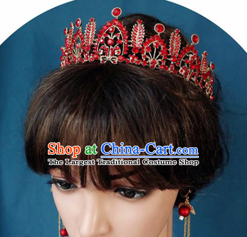 Handmade Baroque Princess Red Crystal Royal Crown Children Hair Accessories for Kids
