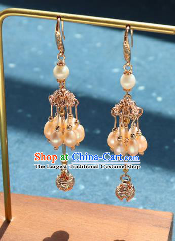 Traditional Chinese Handmade Pearls Tassel Earrings Hanfu Ear Accessories for Women