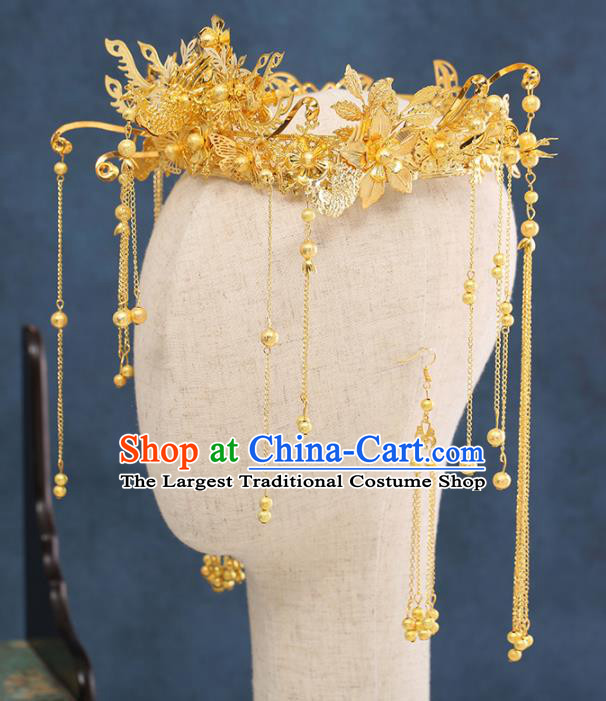Traditional Chinese Wedding Tassel Phoenix Coronet Handmade Ancient Bride Hairpins Hair Accessories Complete Set