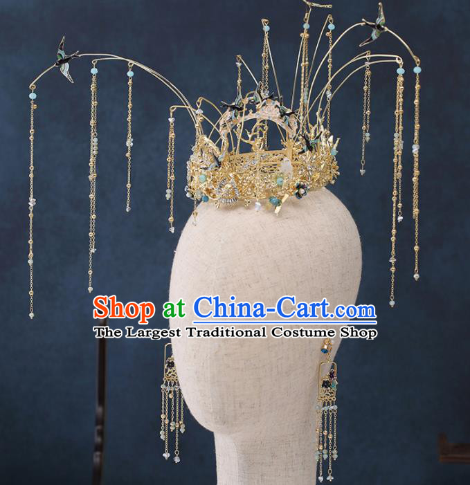 Traditional Chinese Wedding Handmade Tassel Phoenix Coronet Ancient Bride Hairpins Hair Accessories Complete Set
