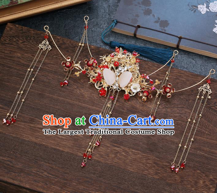 Traditional Chinese Wedding Handmade Tassel Hair Crown Ancient Bride Hairpins Hair Accessories Complete Set