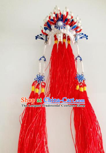 Traditional Chinese Handmade Beijing Opera Red Tassel Phoenix Coronet Ancient Princess Hairpins Hair Accessories for Women