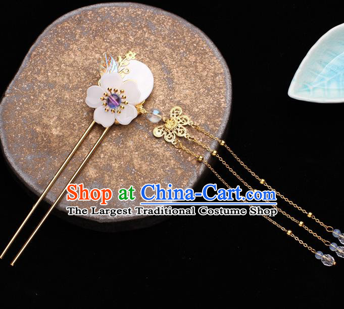 Traditional Chinese Hanfu Golden Tassel Hair Clip Ancient Court Princess Plum Hairpins Handmade Hair Accessories for Women