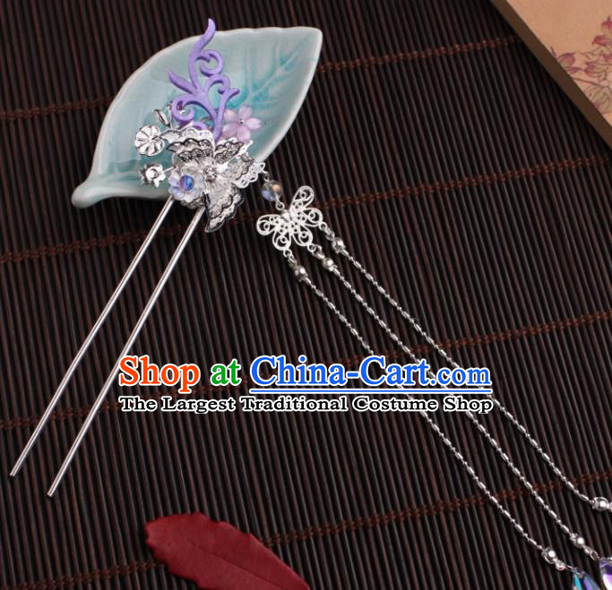 Traditional Chinese Hanfu Purple Antler Tassel Hair Clip Ancient Court Princess Hairpins Handmade Hair Accessories for Women