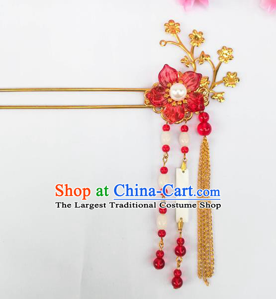 Traditional Chinese Hanfu Red Plum Hair Clip Ancient Court Princess Hairpins Hair Accessories for Women