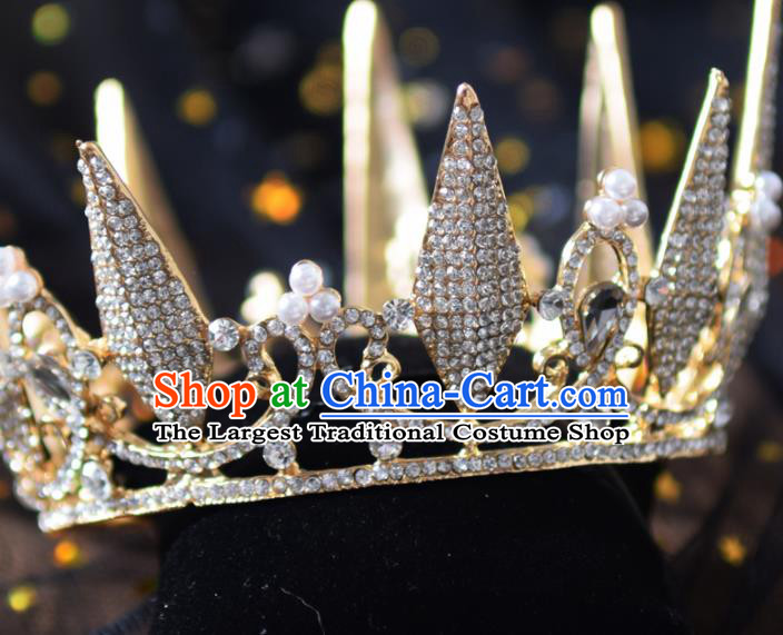 Handmade Baroque Princess Zircon Round Royal Crown Bride Wedding Hair Accessories for Women