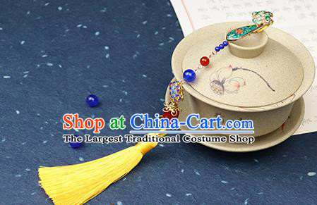 Traditional Chinese Handmade Yellow Tassel Blueing Brooch Hanfu Breastpin Jewelry Accessories for Women