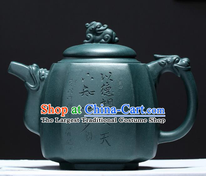 Traditional Chinese Handmade Carving Bamboo Zisha Teapot Green Clay Pottery Teapot