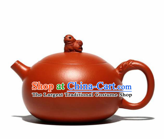 Traditional Chinese Handmade Carving Pi Xiu Zisha Teapot Dark Red Clay Pottery Teapot