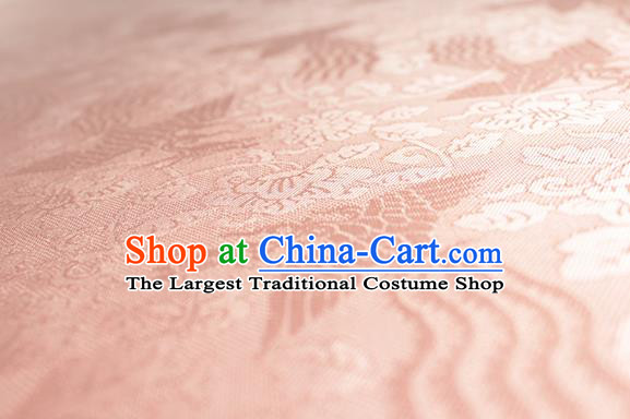 Traditional Chinese Classical Phoenix Flowers Pattern Pink Silk Fabric Ancient Hanfu Dress Silk Cloth
