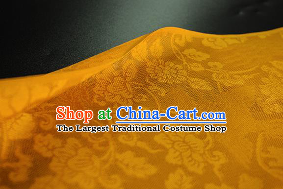 Traditional Chinese Classical Phoenix Flowers Pattern Yellow Silk Fabric Ancient Hanfu Dress Silk Cloth