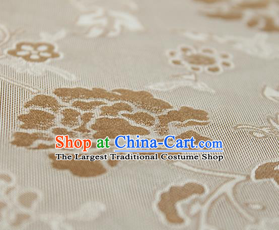 Traditional Chinese Classical Twine Peony Pattern Khaki Silk Fabric Ancient Hanfu Dress Silk Cloth