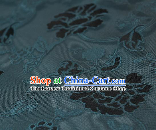 Traditional Chinese Classical Twine Peony Pattern Atrovirens Silk Fabric Ancient Hanfu Dress Silk Cloth