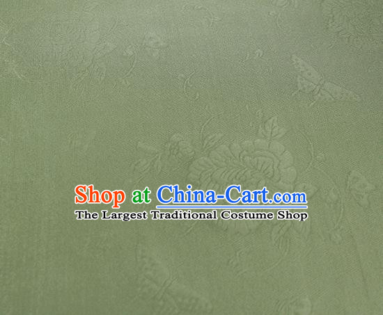 Traditional Chinese Classical Peony Butterfly Pattern Light Green Silk Fabric Ancient Hanfu Dress Silk Cloth
