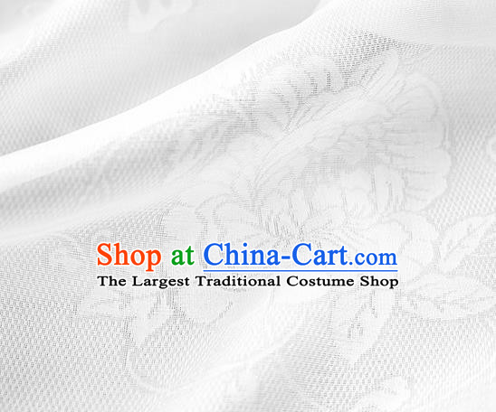 Traditional Chinese Classical Peony Butterfly Pattern White Silk Fabric Ancient Hanfu Dress Silk Cloth