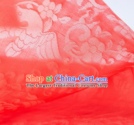Traditional Chinese Classical Flower Birds Pattern Design Red Silk Fabric Ancient Hanfu Dress Silk Cloth