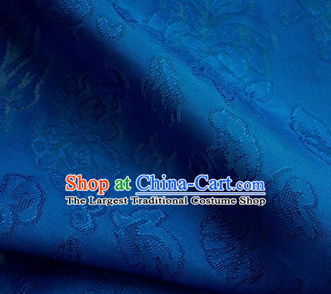 Traditional Chinese Classical Peony Flowers Pattern Design Royalblue Silk Fabric Ancient Hanfu Dress Silk Cloth