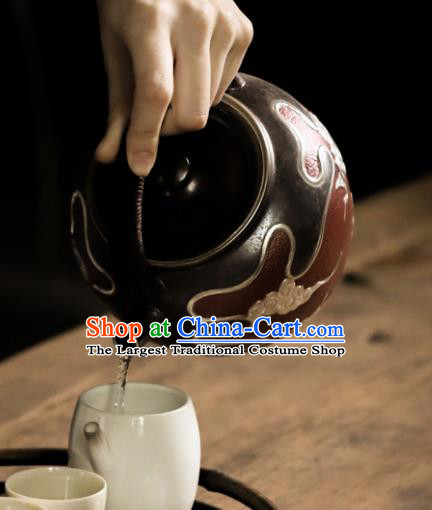 Traditional Chinese Handmade Kung Fu Zisha Teapot Enameled Dark Red Clay Pottery Teapot