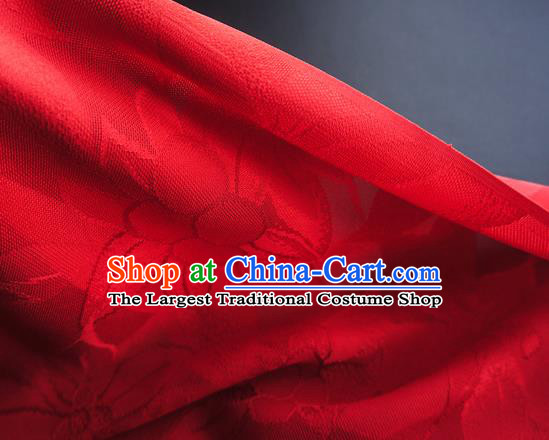 Traditional Chinese Classical Lily Flowers Pattern Design Red Silk Fabric Ancient Hanfu Dress Silk Cloth