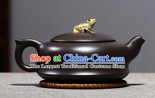 Traditional Chinese Handmade Kung Fu Zisha Teapot Carving Lotus Black Clay Pottery Teapot