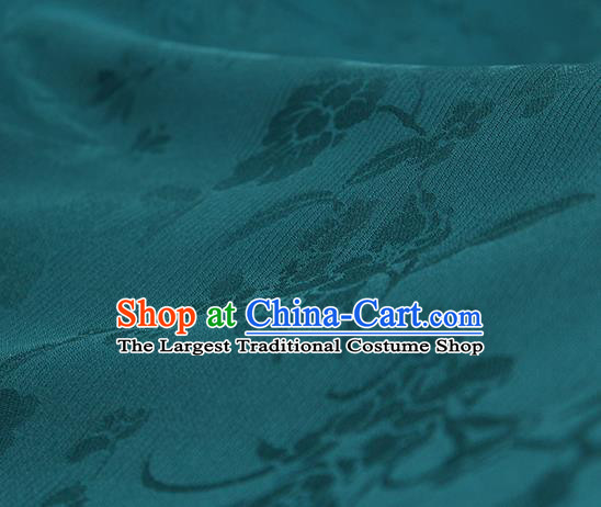 Traditional Chinese Classical Flowers Pattern Deep Green Silk Fabric Ancient Hanfu Silk Cloth