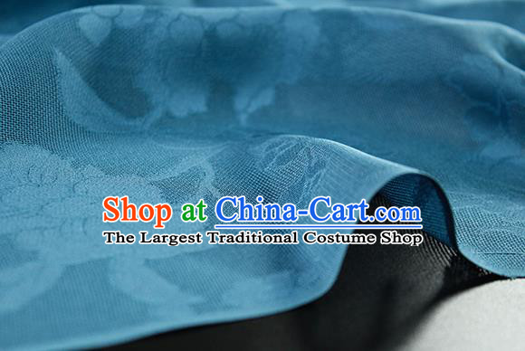 Traditional Chinese Classical Autumn Flowers Pattern Lake Blue Silk Fabric Ancient Hanfu Dress Silk Cloth
