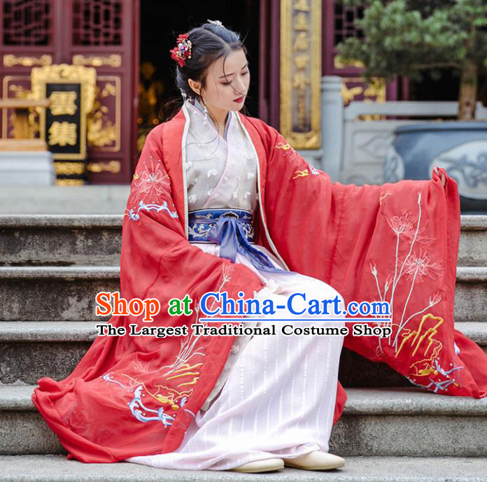 Traditional Chinese Han Dynasty Royal Princess Wedding Replica Costumes Ancient Imperial Concubine Red Hanfu Dress for Women