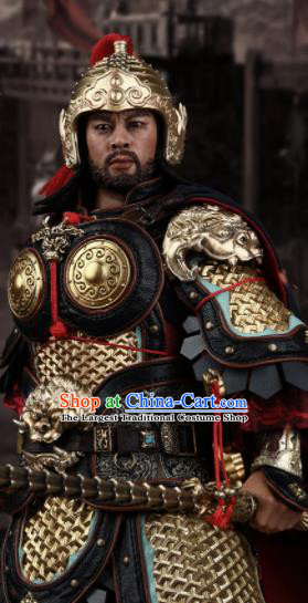 Chinese Ancient Cosplay General Armor and Helmet Traditional Tang Dynasty Yu Chi Jing De Costumes Complete Set for Men
