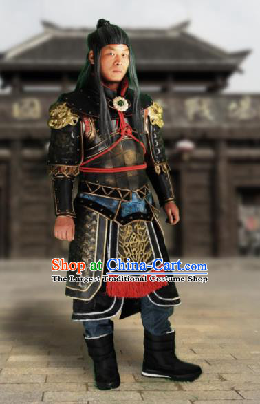 Chinese Ancient Drama Soldier Armor and Helmet Traditional Three Kingdoms Period General Costumes Complete Set for Men