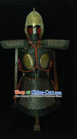 Chinese Ancient Drama Soldier Armor and Helmet Traditional Southern and Northern Dynasties General Costumes Complete Set for Men