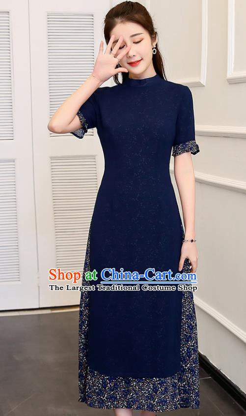 Traditional Chinese Classical Royalblue Cheongsam National Costume Tang Suit Qipao Dress for Women