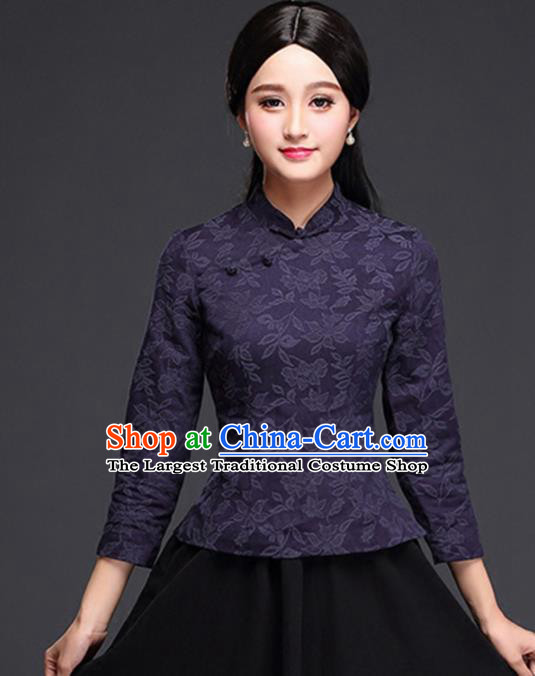 Chinese Traditional Tang Suit Purple Blouse Classical National Shirt Upper Outer Garment for Women