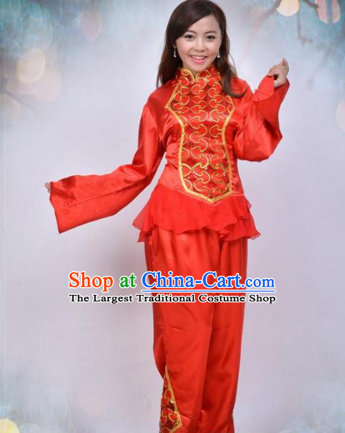 Traditional Chinese Folk Dance Red Costume Fan Dance Stage Show Dress for Women
