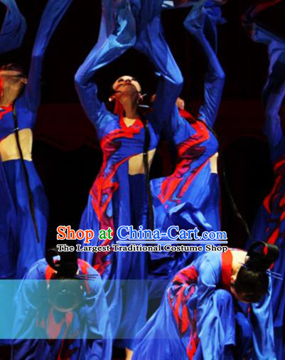 Traditional Chinese Classical Dance Competition Royalblue Costumes Water Sleeve Dance Stage Show Dress for Women
