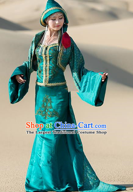 Traditional Chinese Mongol Nationality Green Costume Mongolian Ethnic Stage Show Dress for Women
