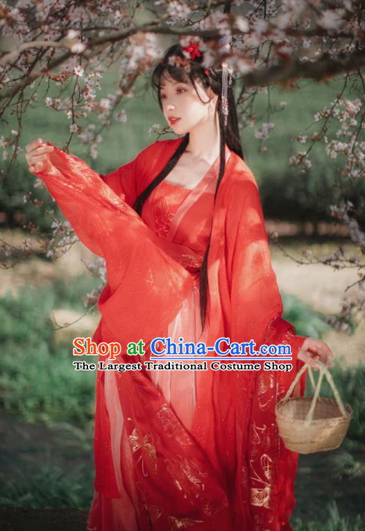 Chinese Tang Dynasty Palace Princess Red Hanfu Dress Traditional Ancient Court Wedding Costumes for Women