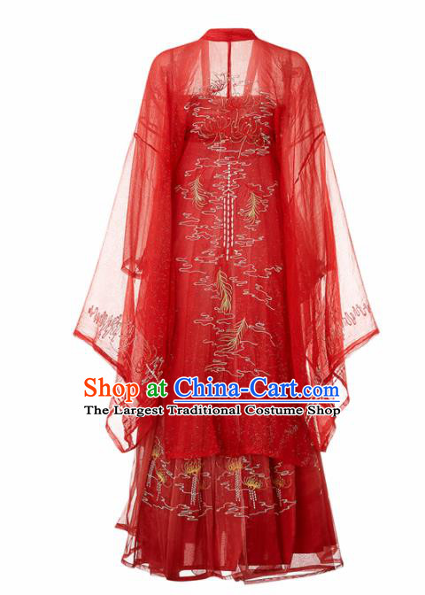 Chinese Tang Dynasty Princess Wedding Red Hanfu Dress Traditional Ancient Court Lady Costumes for Women