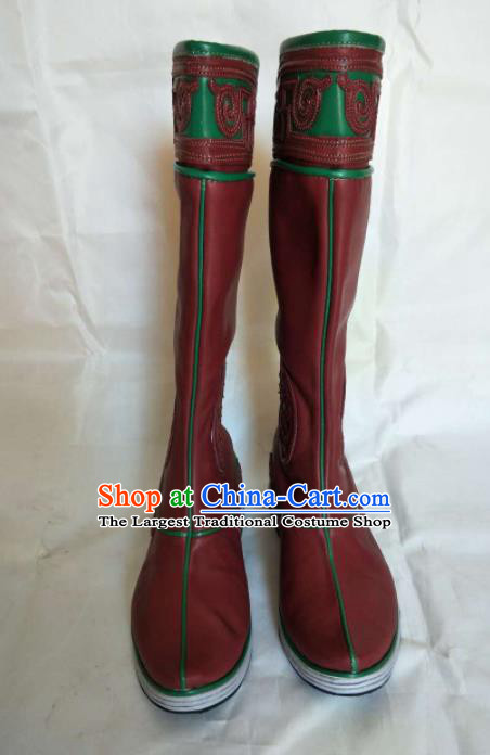 Chinese Traditional Mongol Nationality Red Boots Mongolian Ethnic Leather Riding Boots for Men